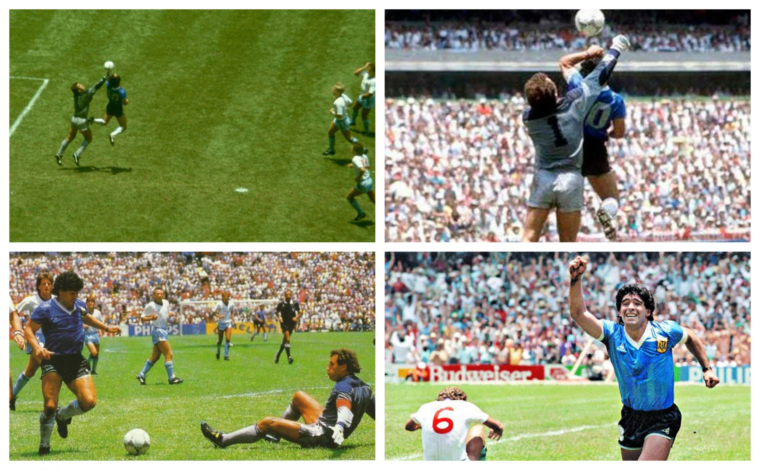 El 22 de junio de 1986 Diego Armando Maradona anotó para Argentina el gol de "La Mano de Dios" y "El Gol del Siglo", en los cuartos de final de la Copa del Mundo de México, contra Inglaterra. (Foto: Twitter))