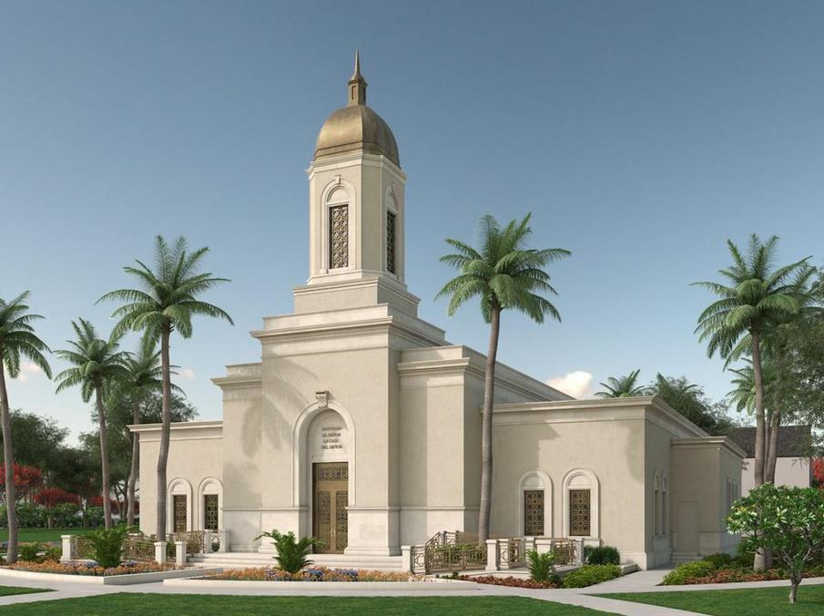 Esta imagen representa el diseño que tendrá el templo mormón de la Iglesia de Jesucristo de los Santos de los Últimos Días, en Cobán. (Foto: Cortesía)