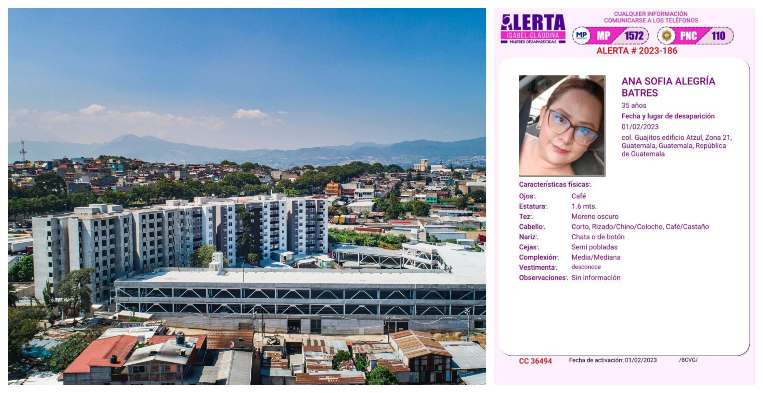 Ana Sofía Alegría Batres, de 35 años, fue localizada sin vida y con señales de violencia dentro de un apartamento en la colonia Guajitos, en la zona 21 capitalina.